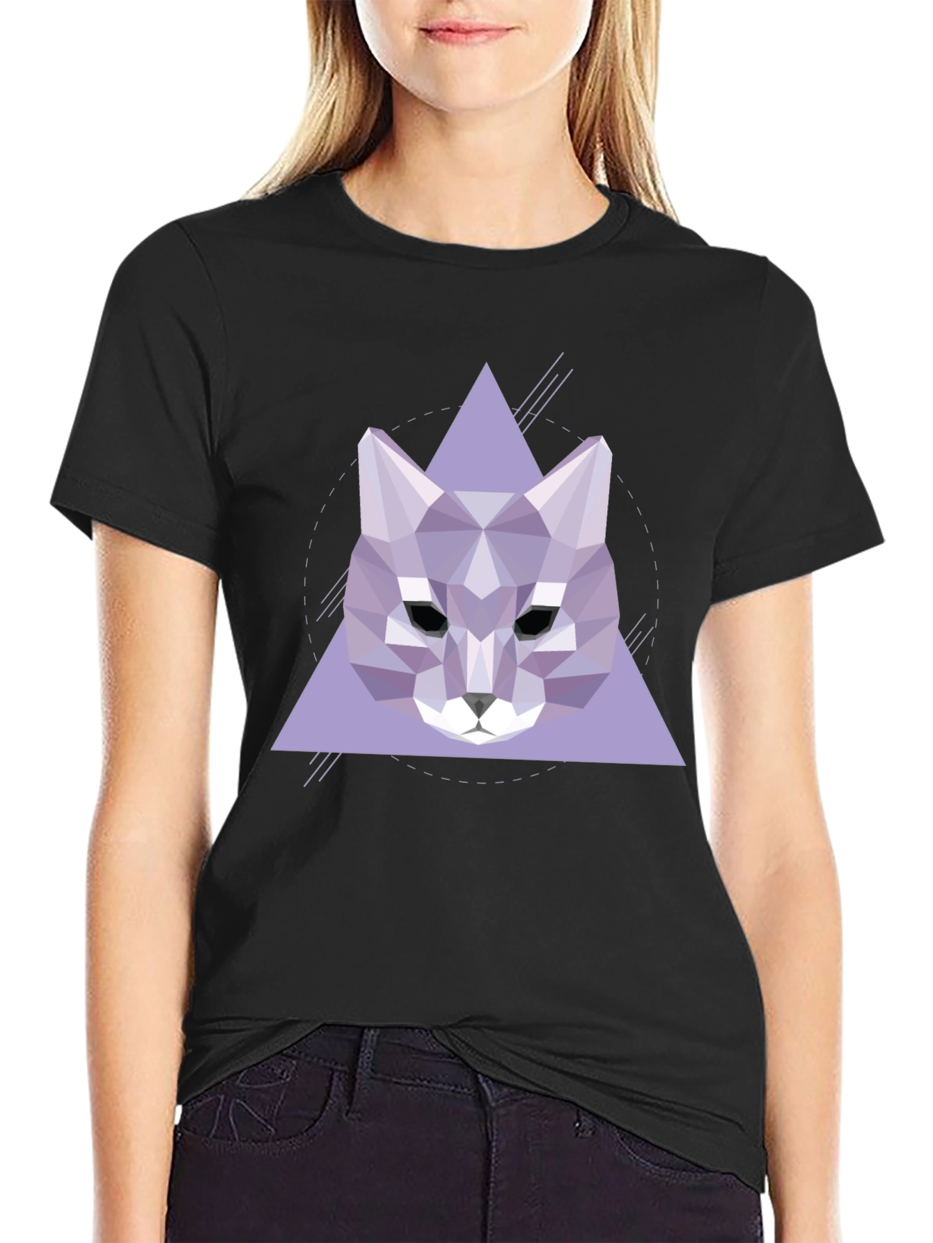 Geometric Wolf Graphic Tee - Stylish Black T-Shirt