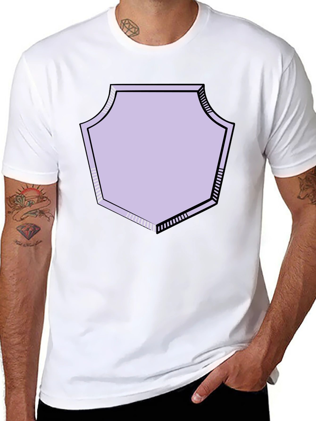 Graphic Tee with Geometric Shield Design