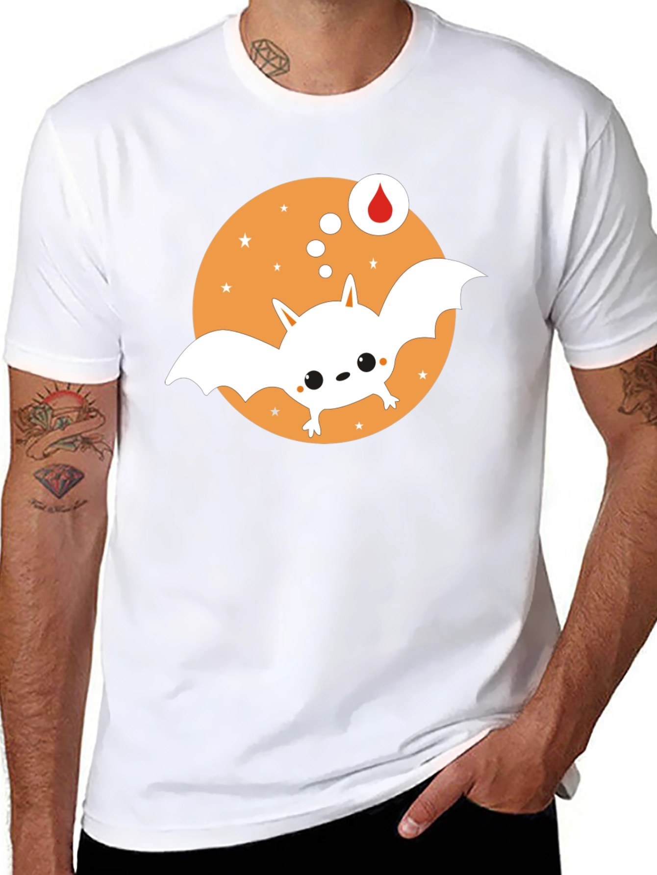 Cute Cartoon Bat Graphic Tee - Black Cotton T-Shirt
