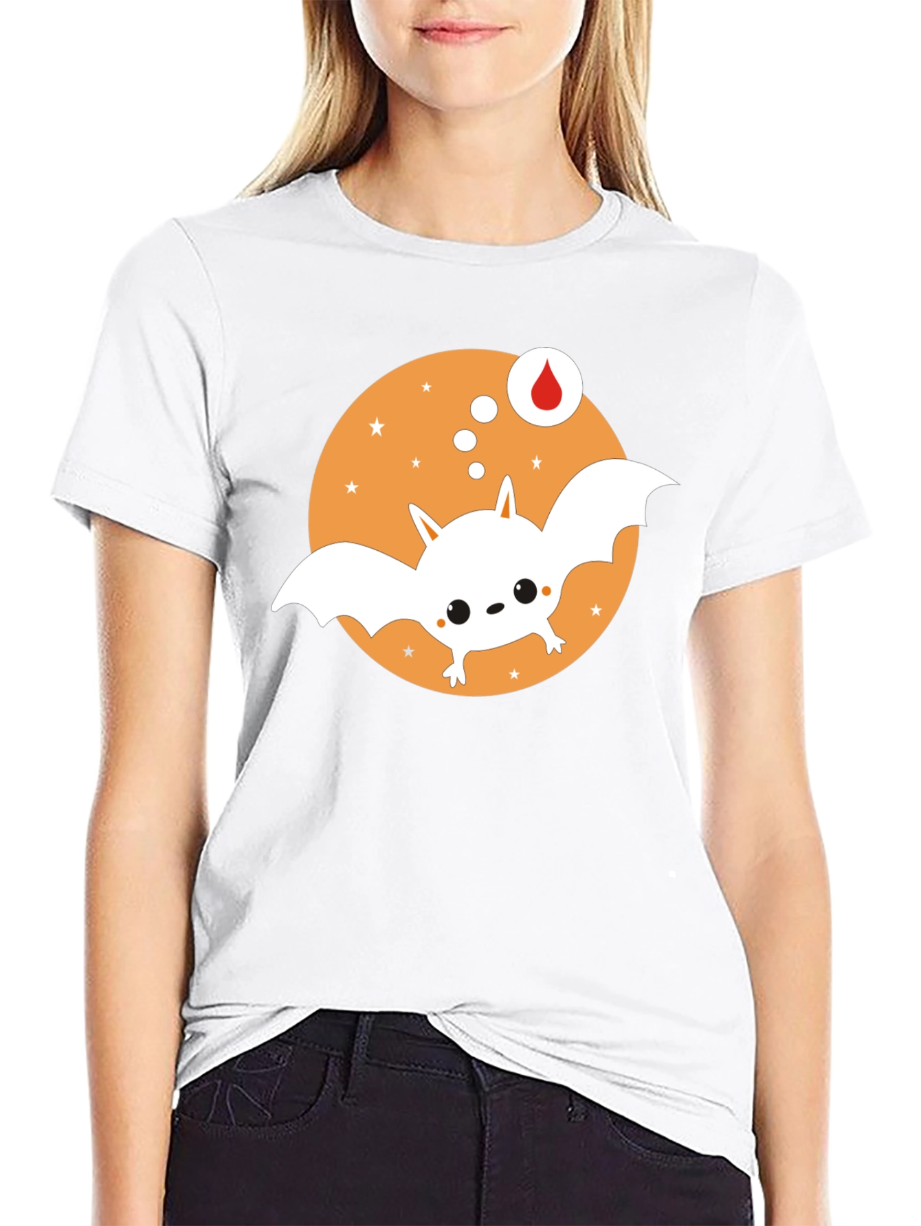 Cute Cartoon Bat Graphic Tee - Black Cotton T-Shirt