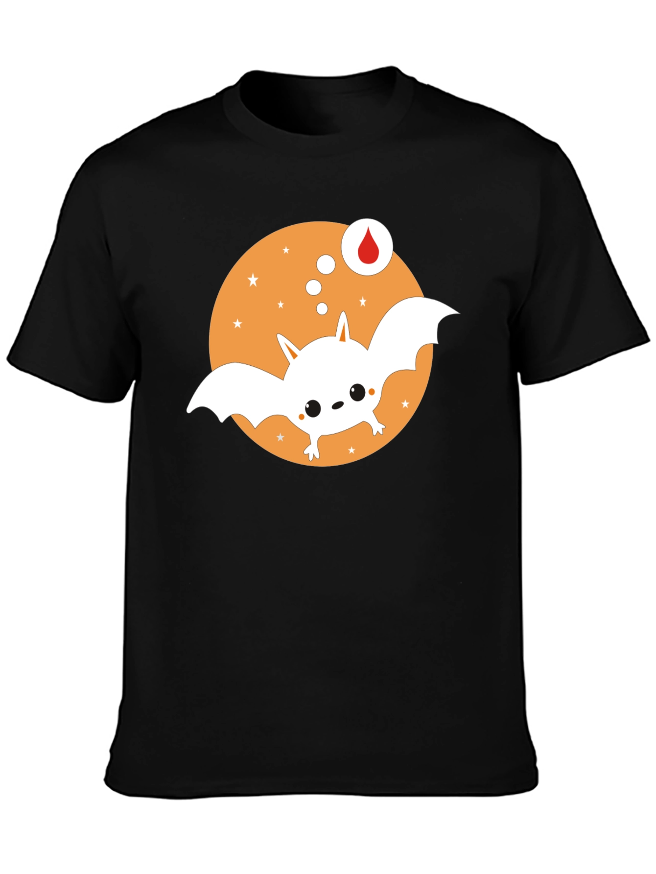 Cute Cartoon Bat Graphic Tee - Black Cotton T-Shirt