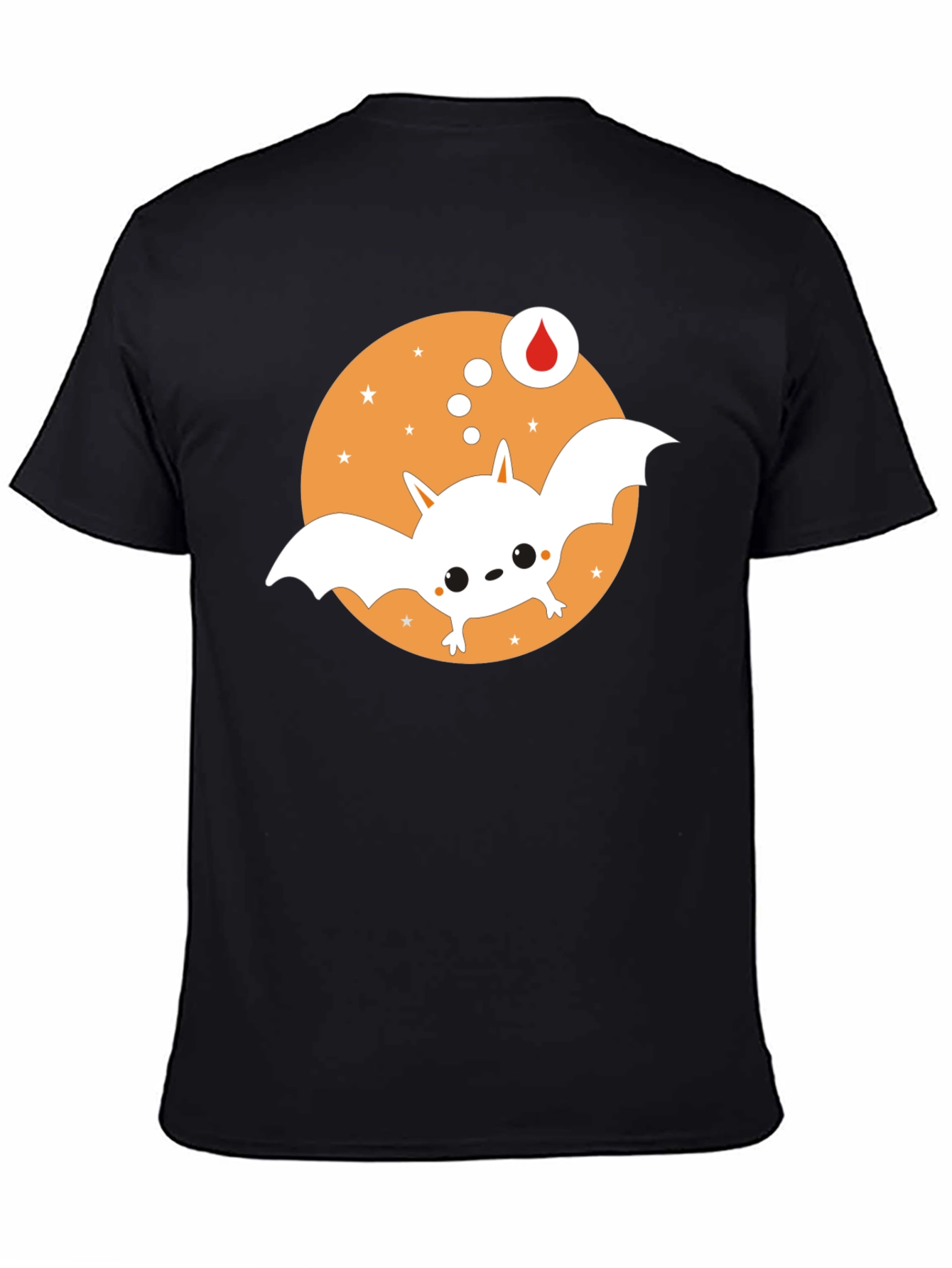 Cute Cartoon Bat Graphic Tee - Black Cotton T-Shirt