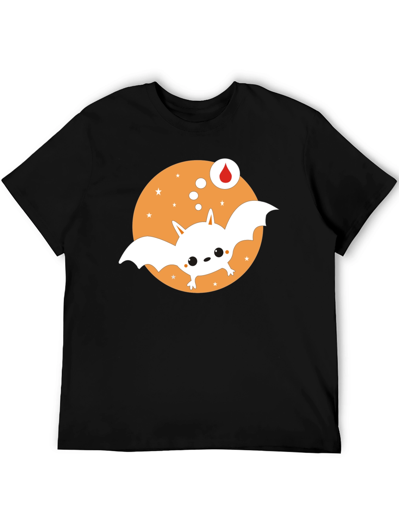 Cute Cartoon Bat Graphic Tee - Black Cotton T-Shirt