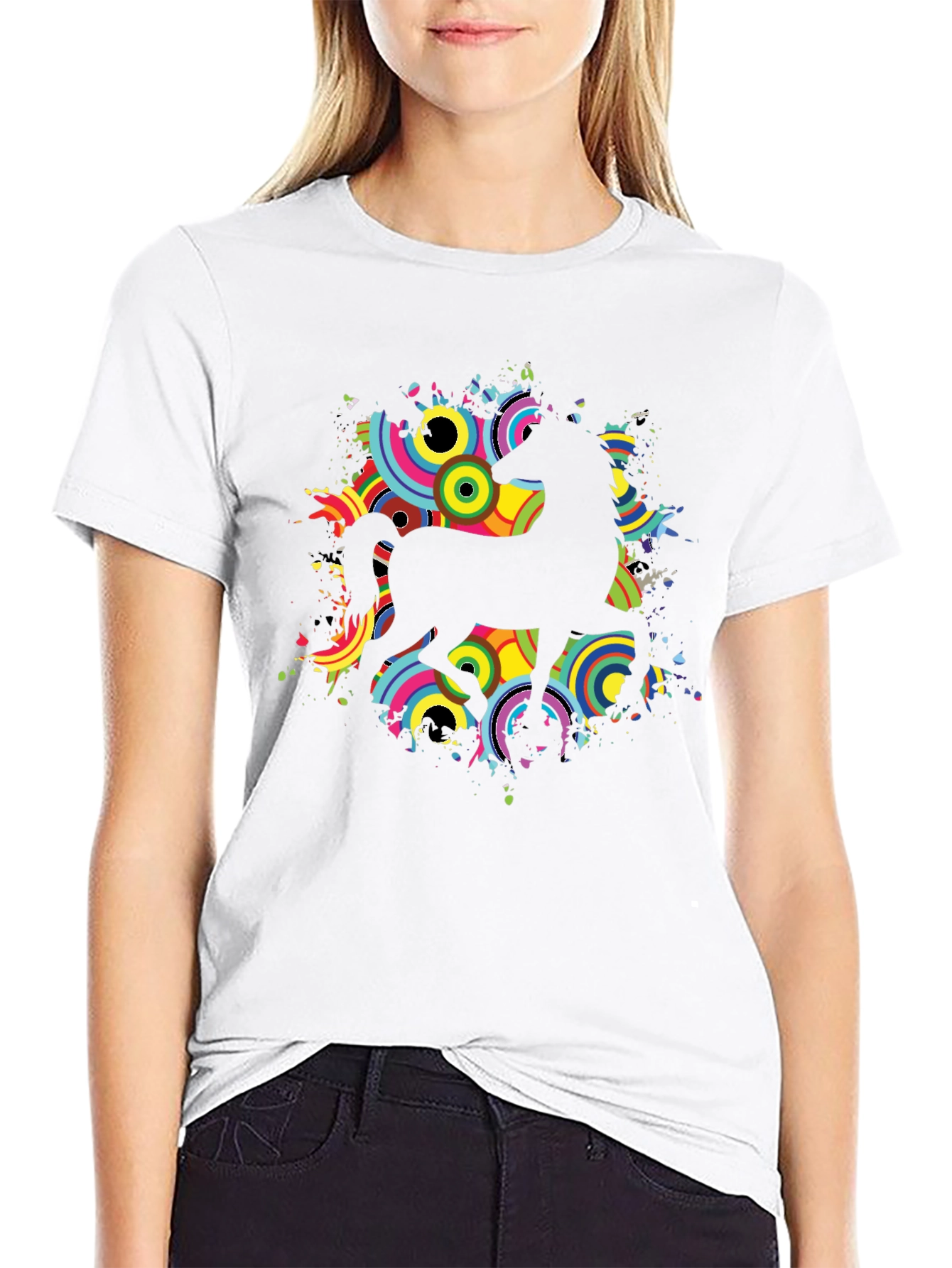 Black T-Shirt with Retro Unicorn Design