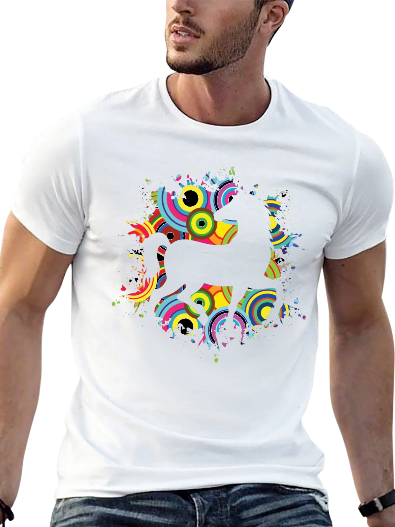 Black T-Shirt with Retro Unicorn Design