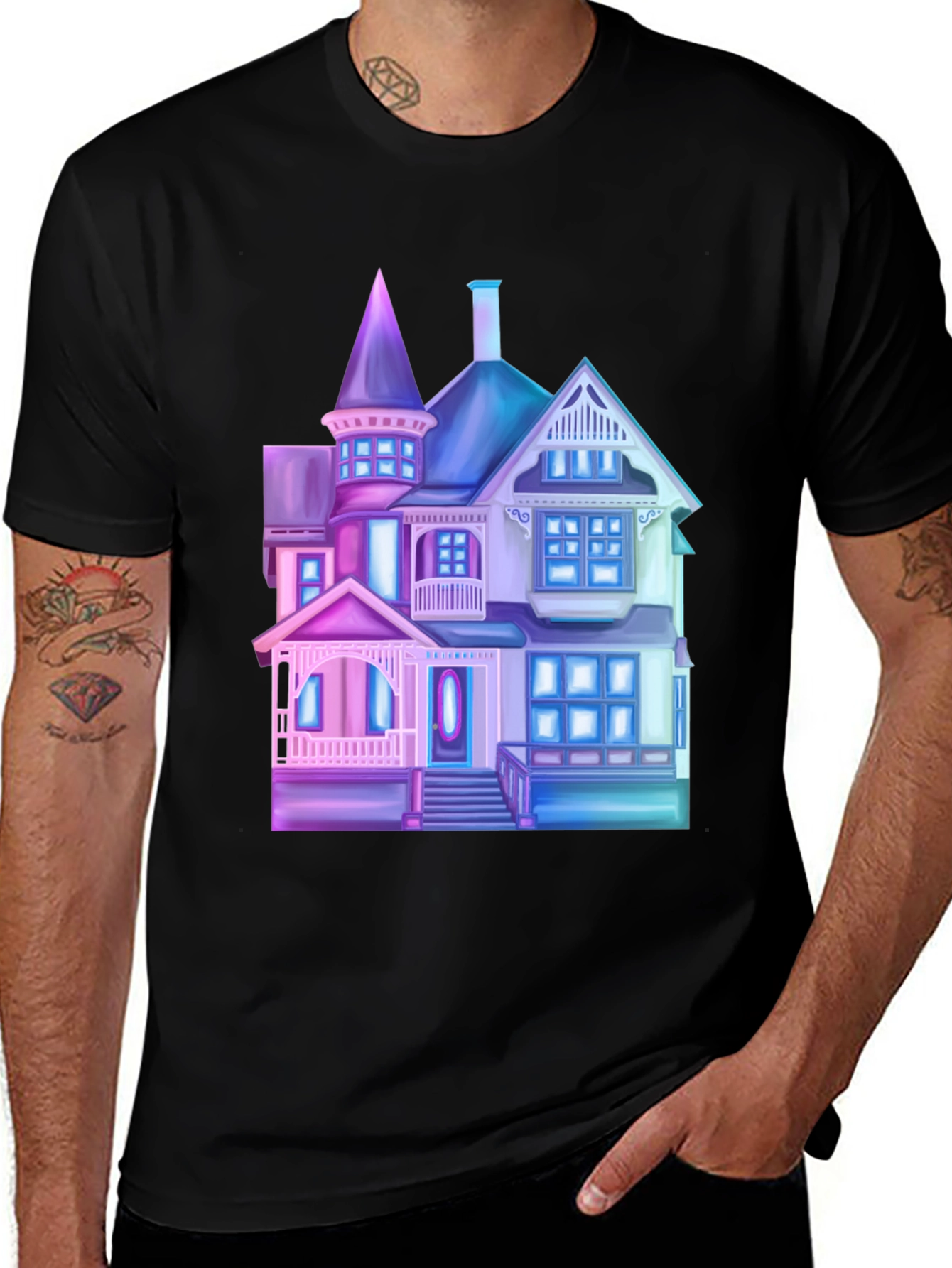 Neon Haunted House Graphic Tee