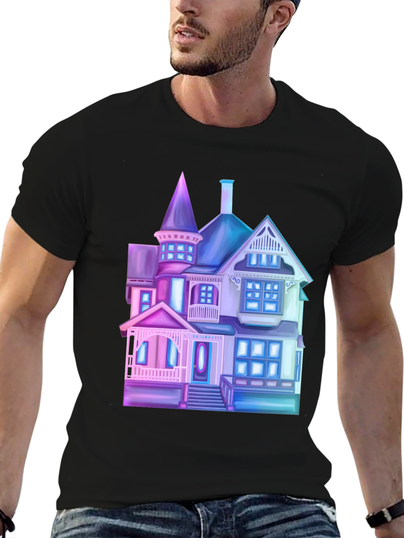 Neon Haunted House Graphic Tee