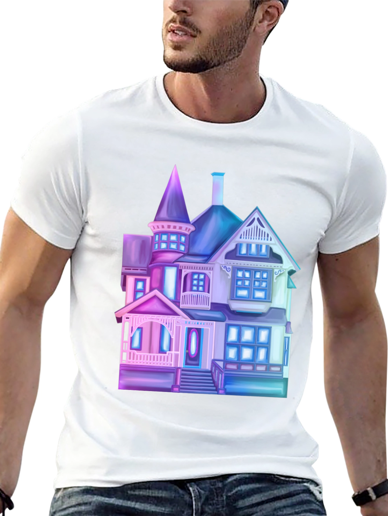 Neon Haunted House Graphic Tee