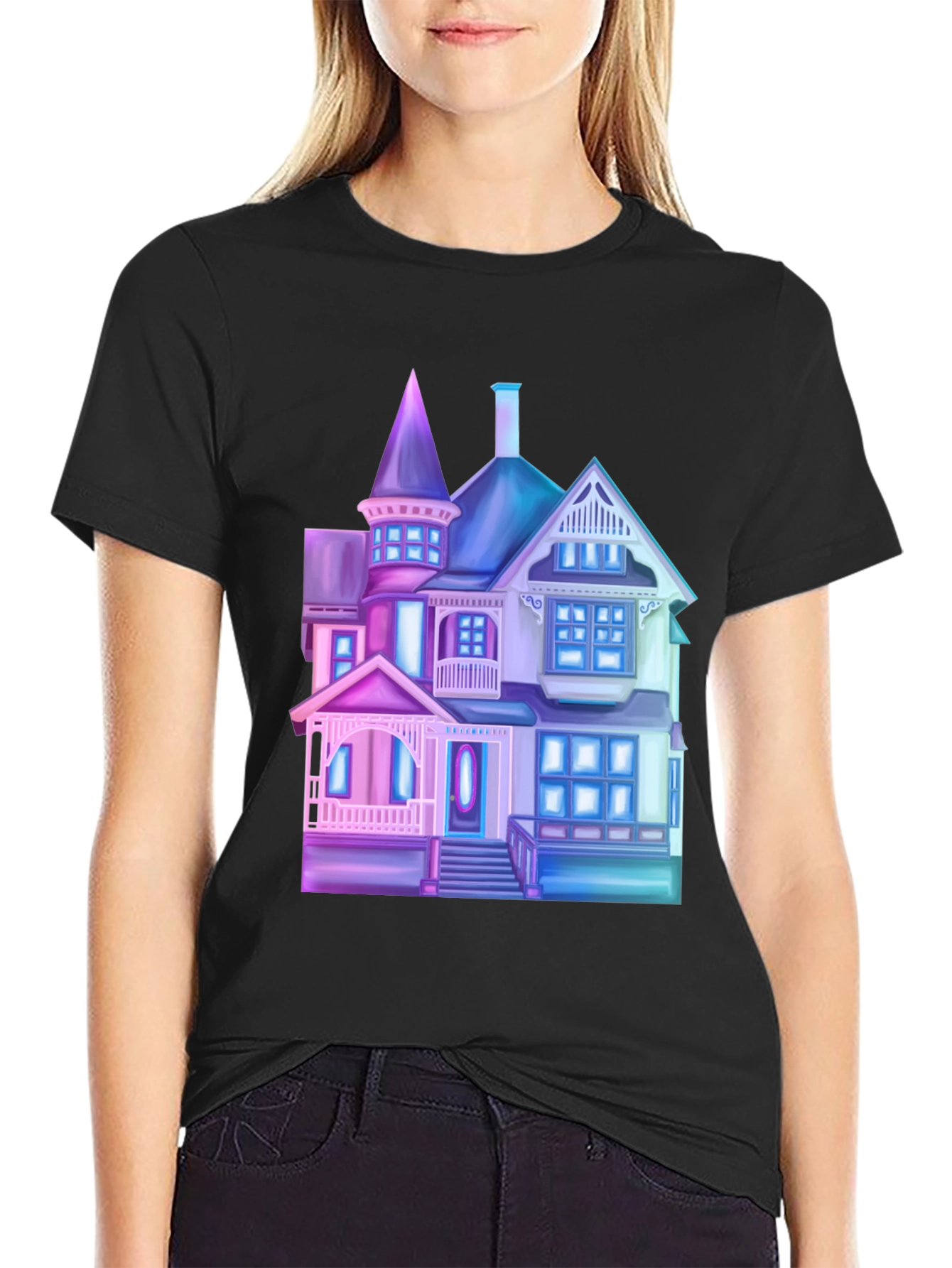 Neon Haunted House Graphic Tee