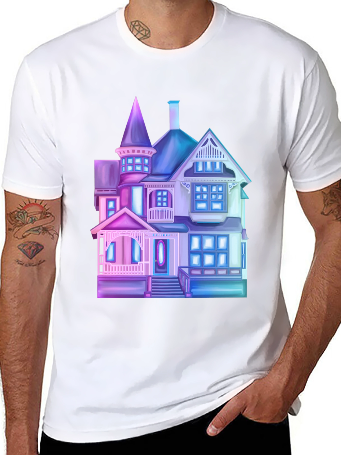 Neon Haunted House Graphic Tee