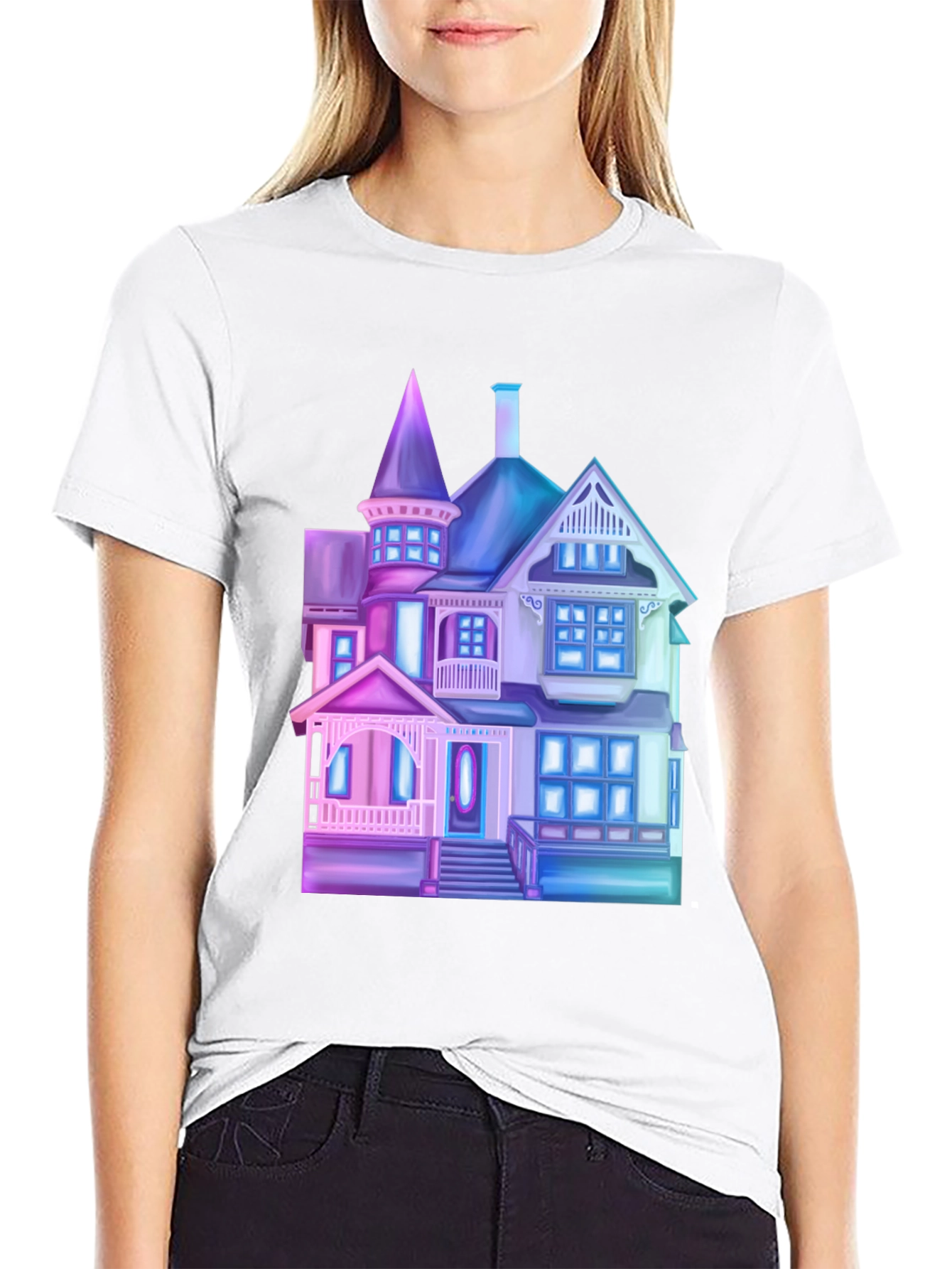 Neon Haunted House Graphic Tee