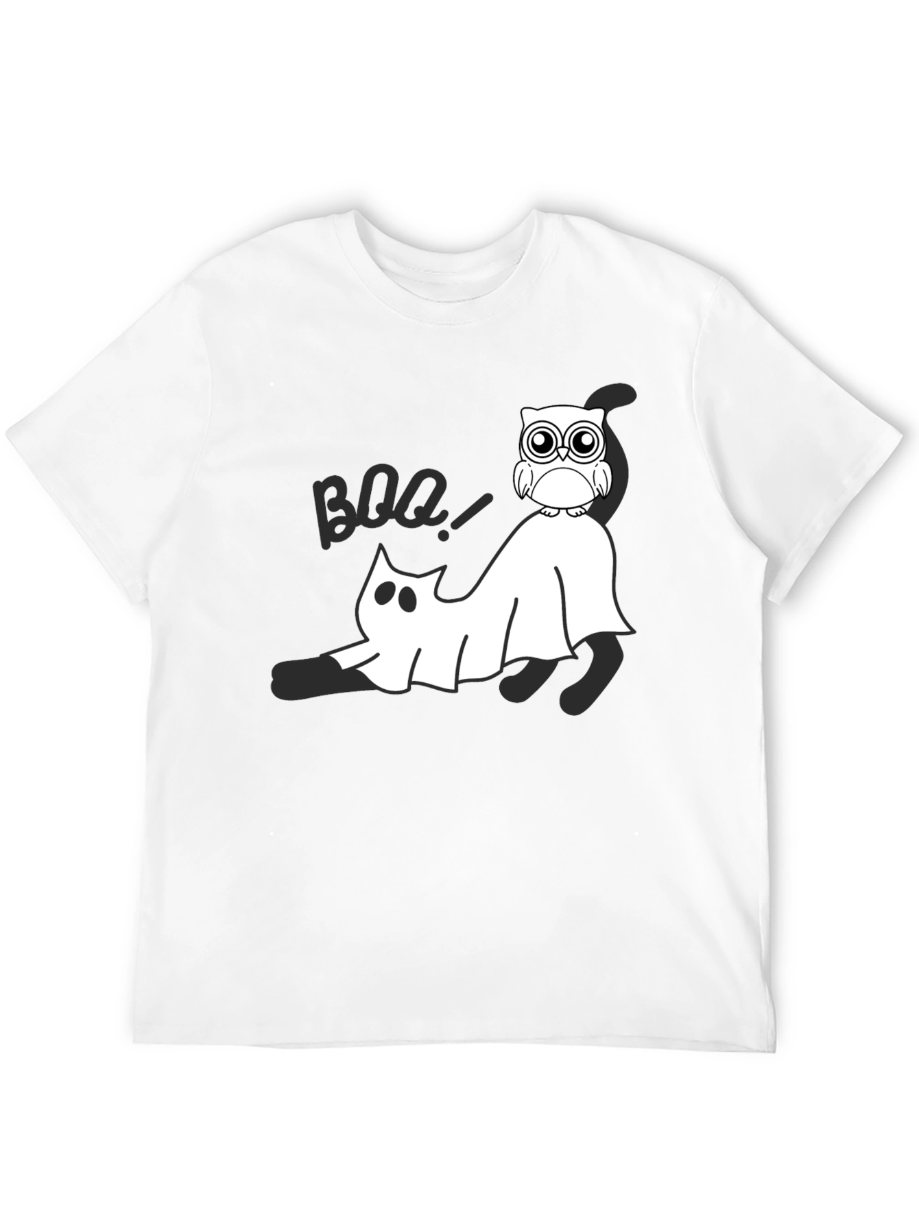 Halloween Owl & Ghost Cat Graphic Tee