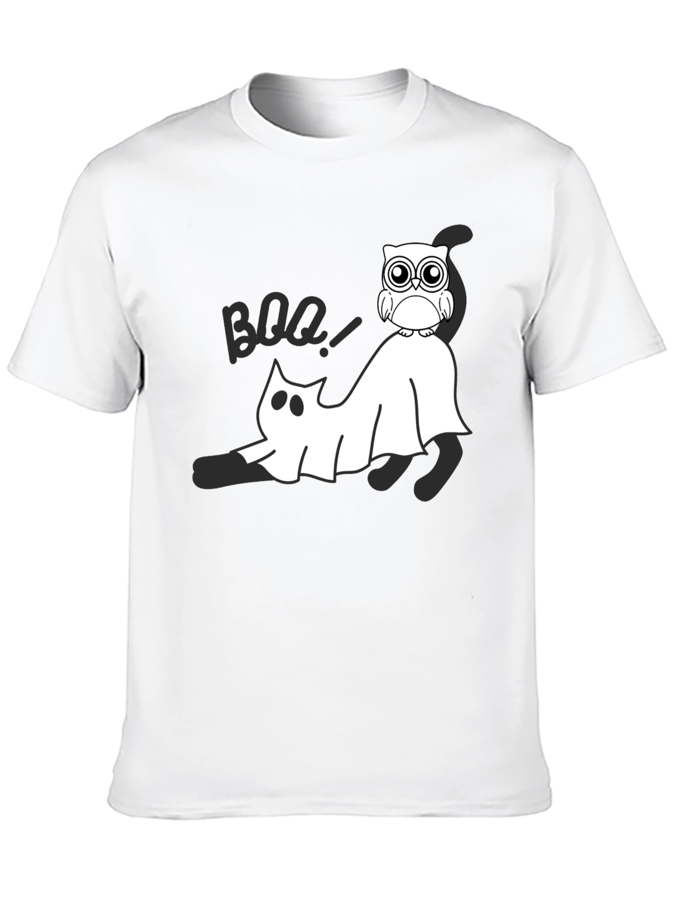 Halloween Owl & Ghost Cat Graphic Tee