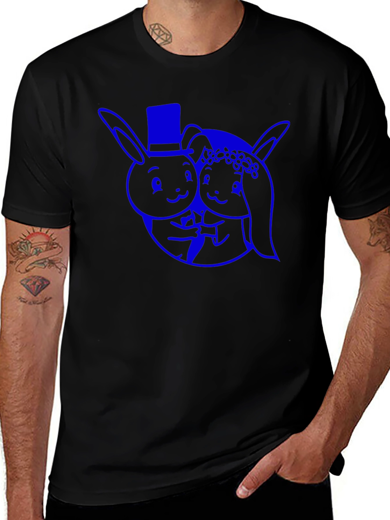 Rabbit Couple Graphic Tee - Black