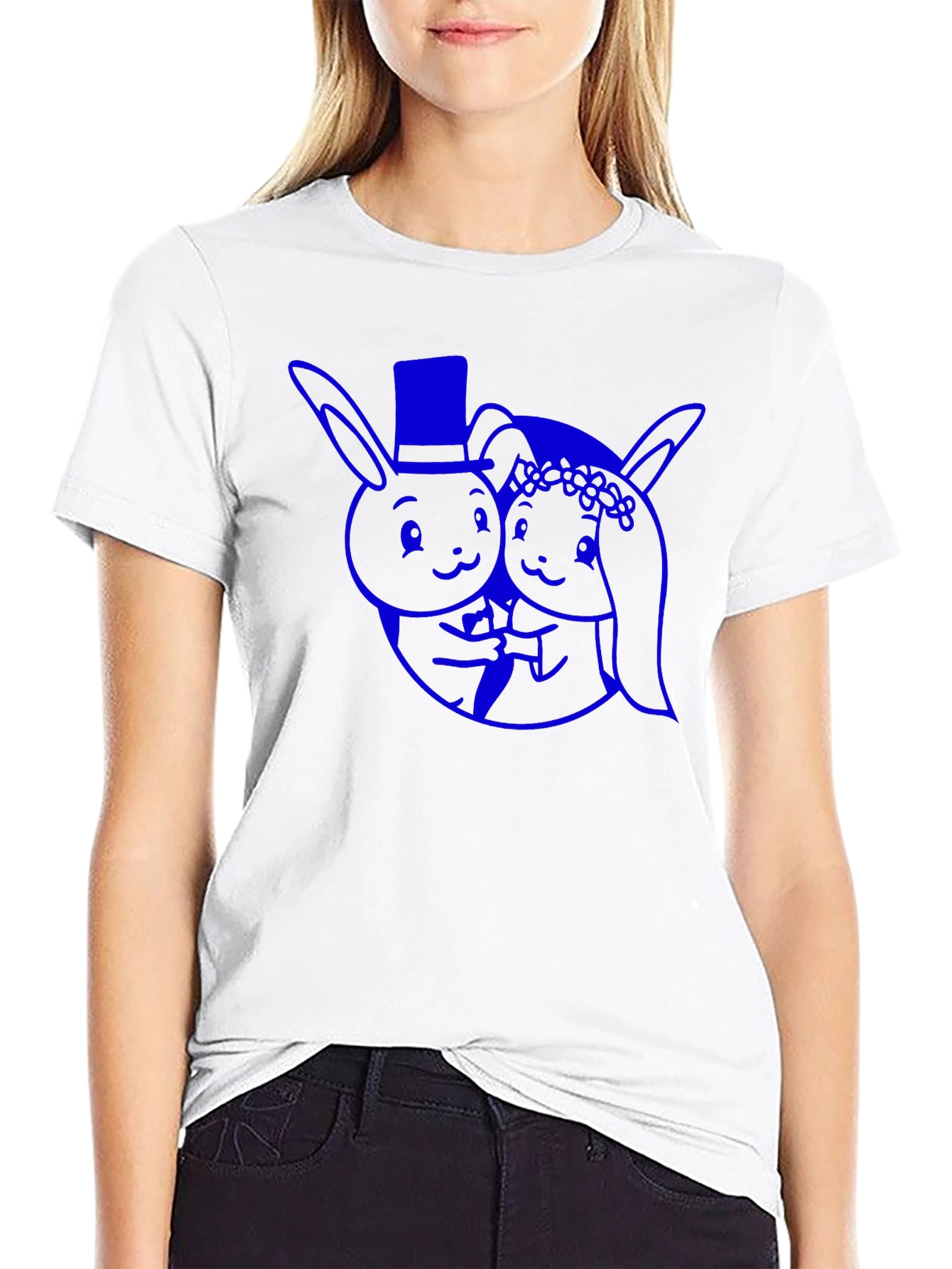 Rabbit Couple Graphic Tee - Black