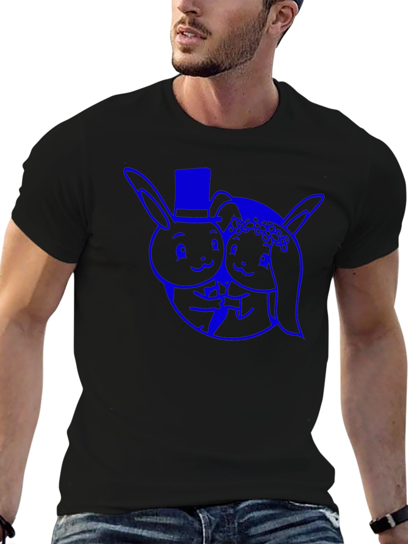 Rabbit Couple Graphic Tee - Black