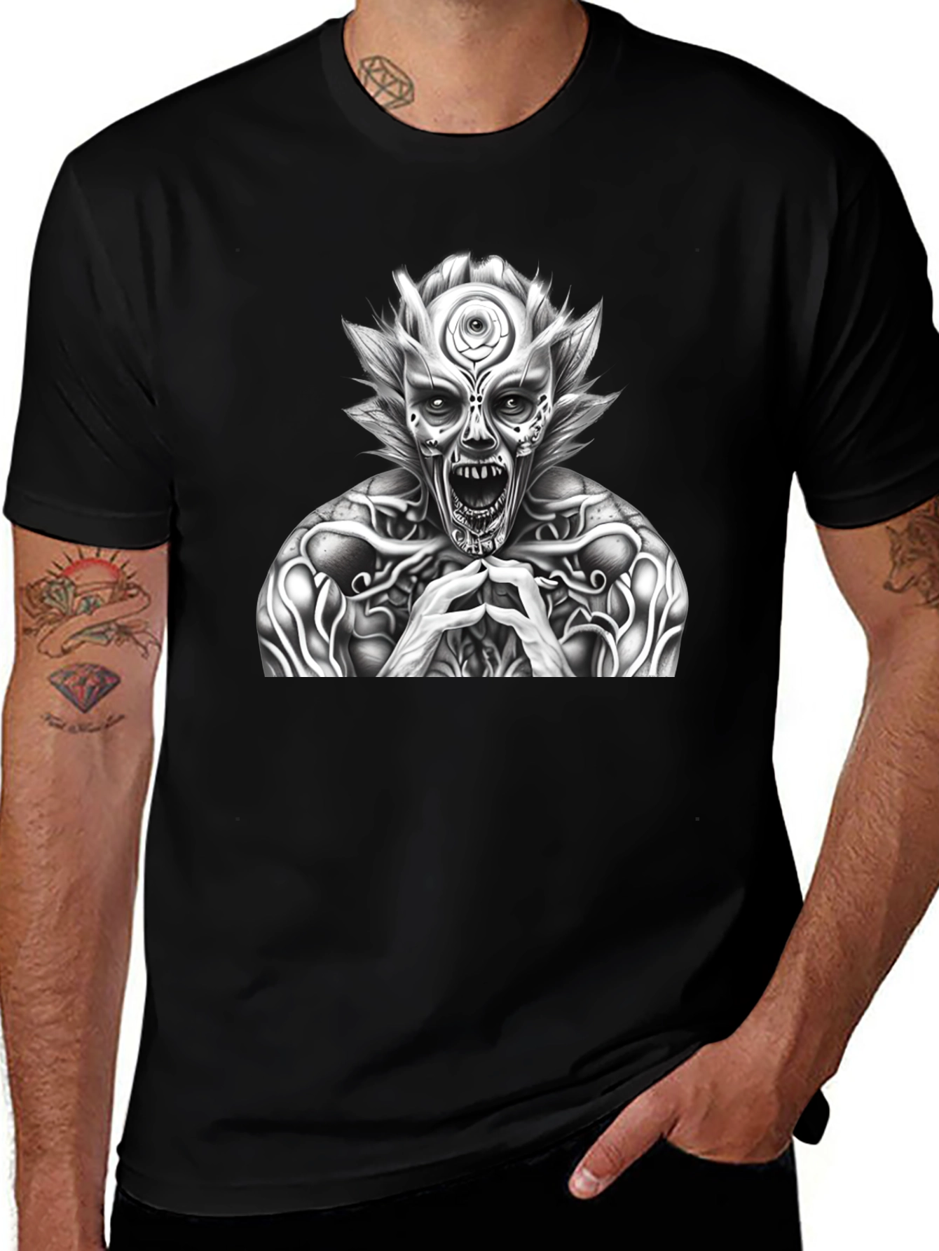 Mens Black T-Shirt with Horror Graphic