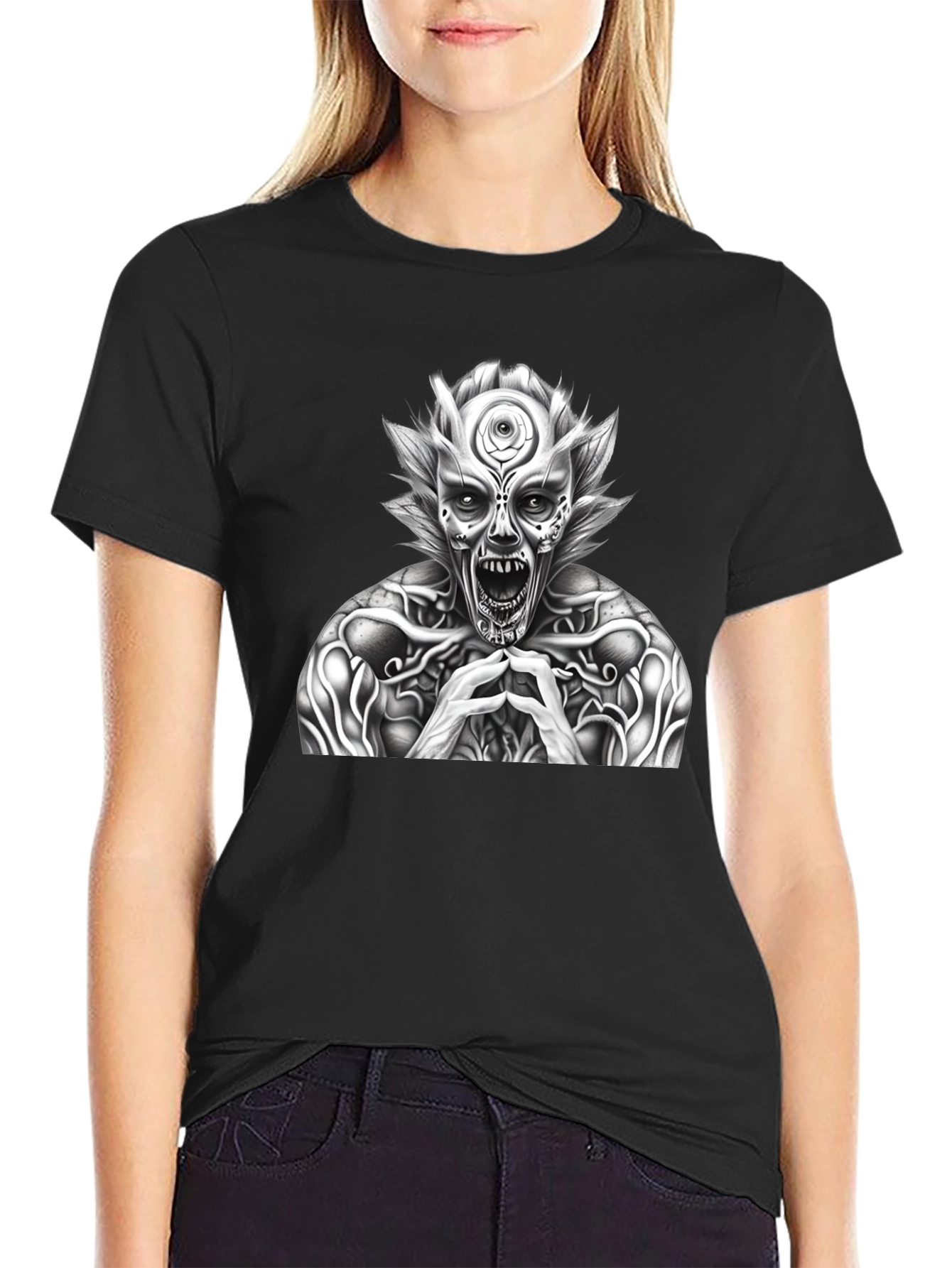 Mens Black T-Shirt with Horror Graphic
