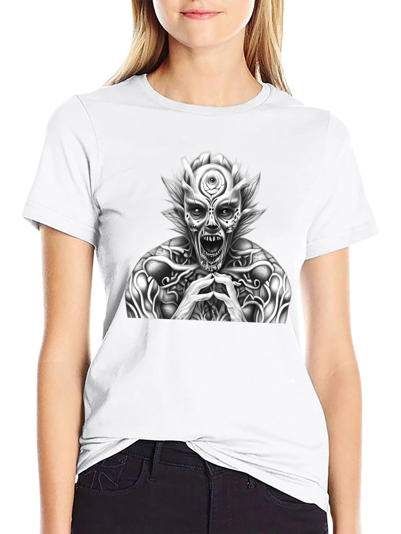 Mens Black T-Shirt with Horror Graphic