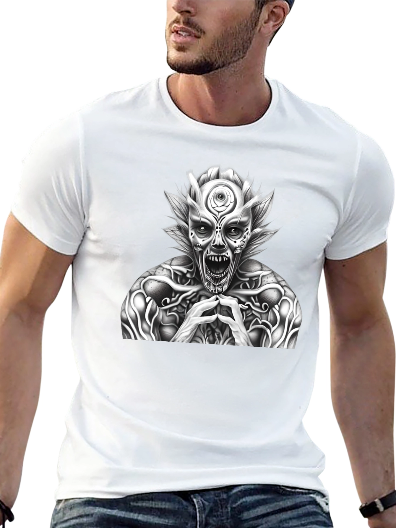 Mens Black T-Shirt with Horror Graphic
