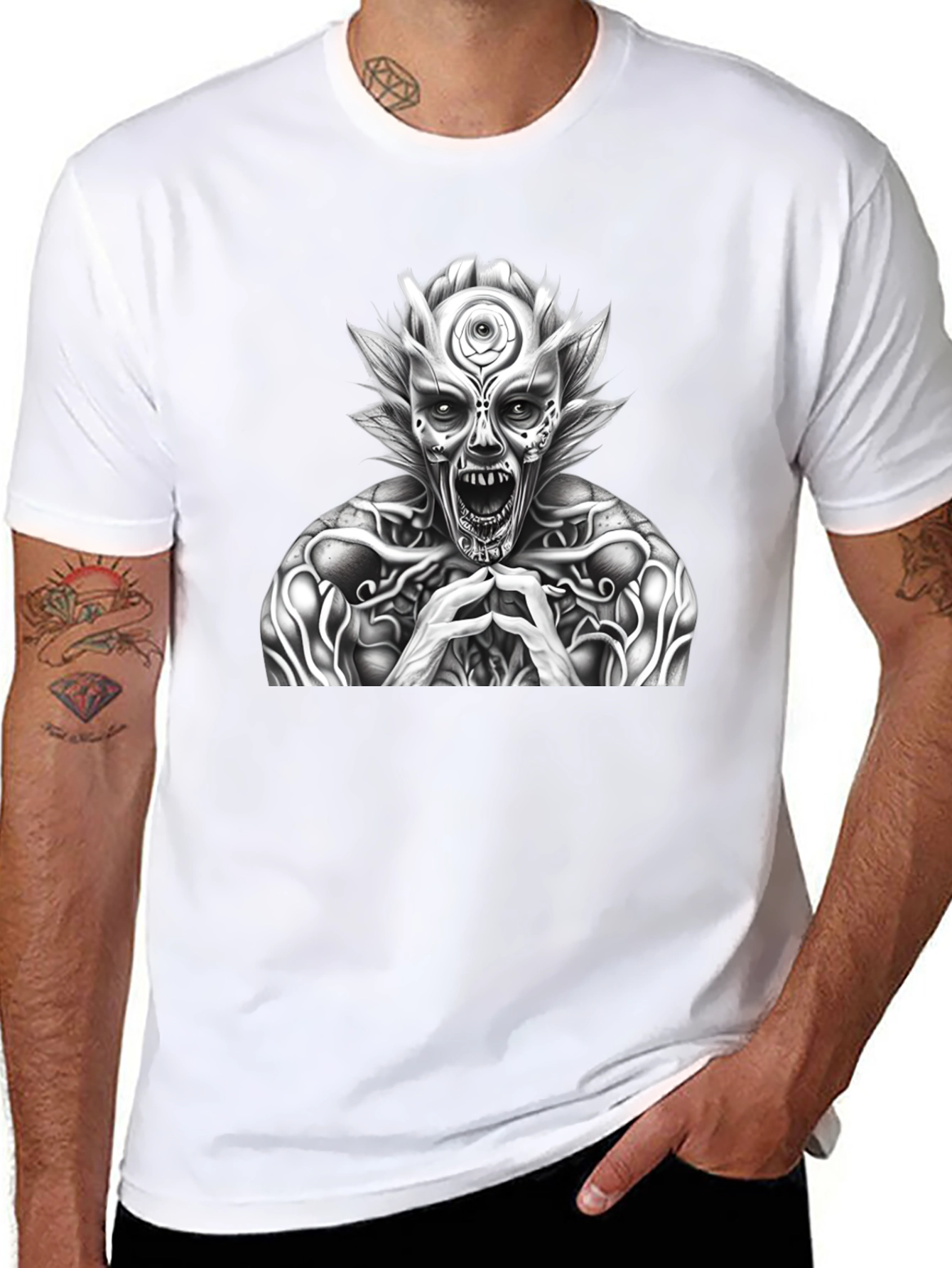 Mens Black T-Shirt with Horror Graphic