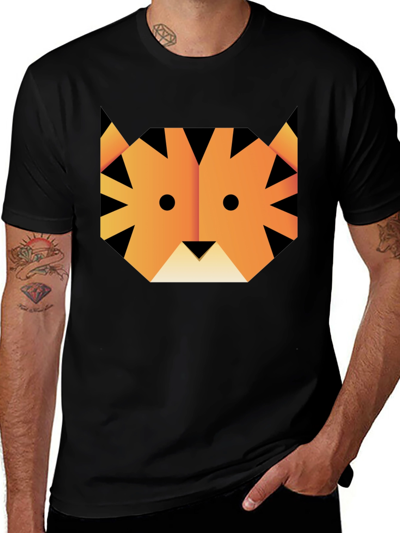 Geometric Tiger Graphic Tee - Unisex Black T-Shirt