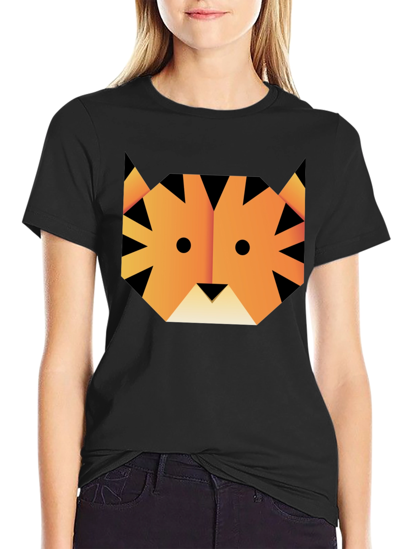 Geometric Tiger Graphic Tee - Unisex Black T-Shirt