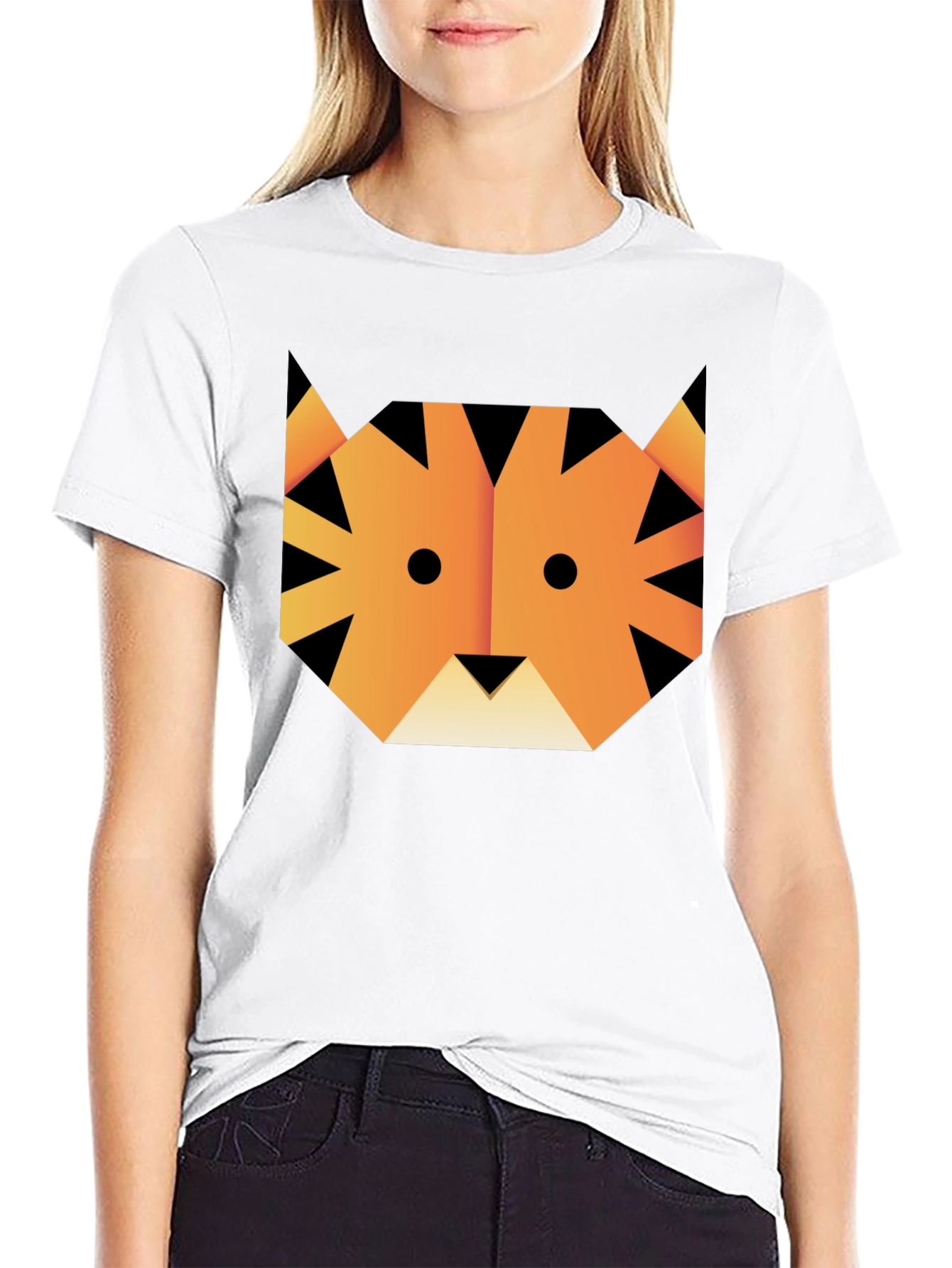 Geometric Tiger Graphic Tee - Unisex Black T-Shirt