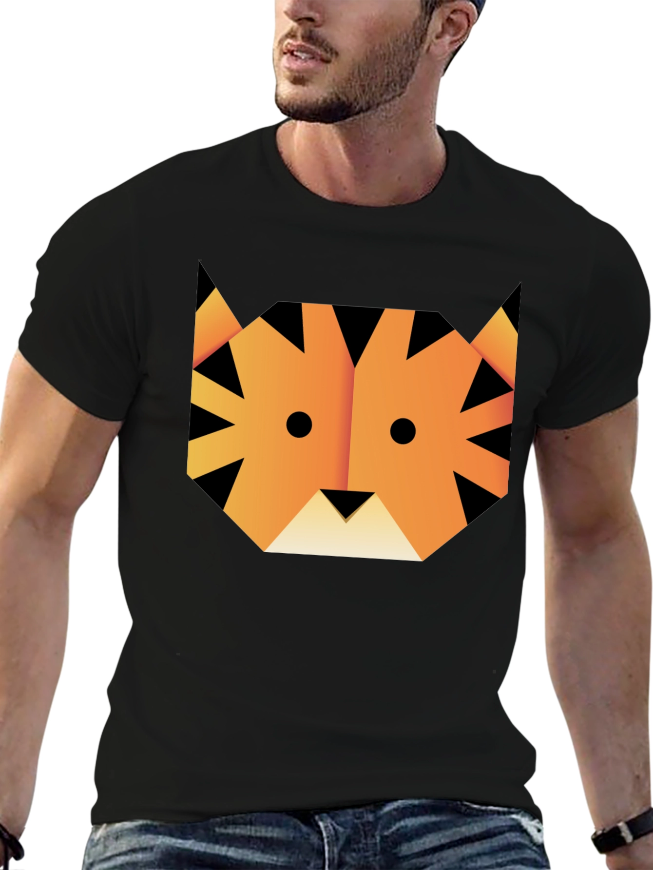 Geometric Tiger Graphic Tee - Unisex Black T-Shirt
