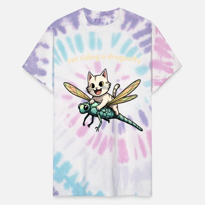 Funny Cat Riding Dragonfly in Mountain Forest Tee