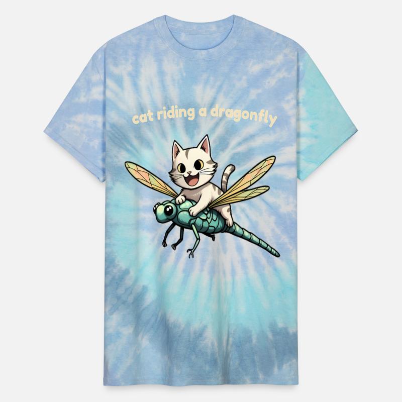 Funny Cat Riding Dragonfly in Mountain Forest Tee