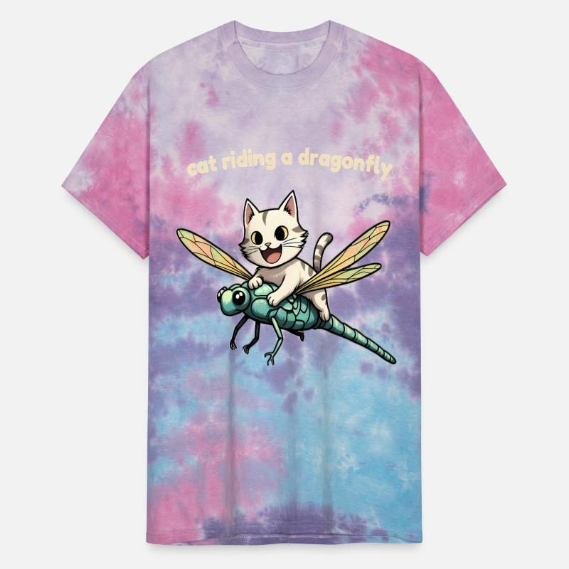 Funny Cat Riding Dragonfly in Mountain Forest Tee