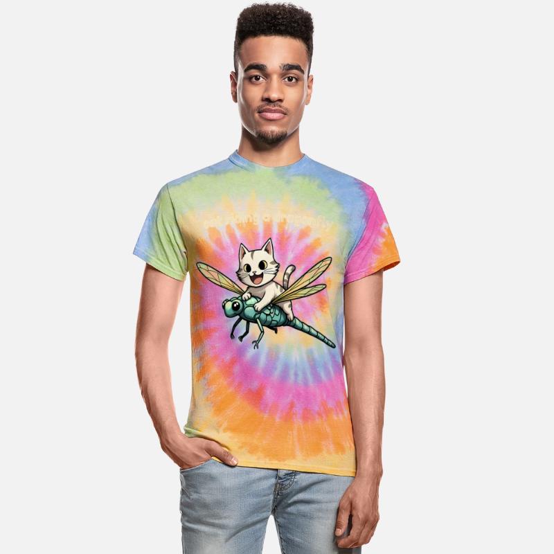 Funny Cat Riding Dragonfly in Mountain Forest Tee