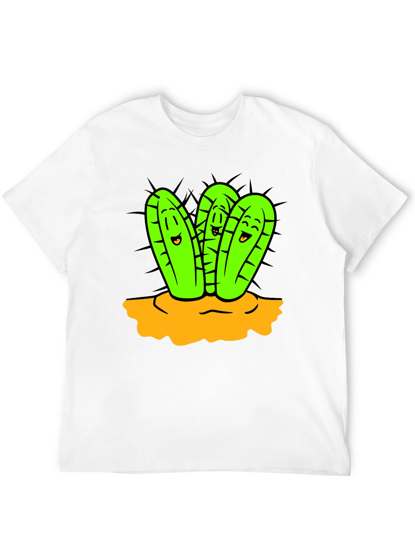 Cactus Cartoon Graphic Black T-Shirt