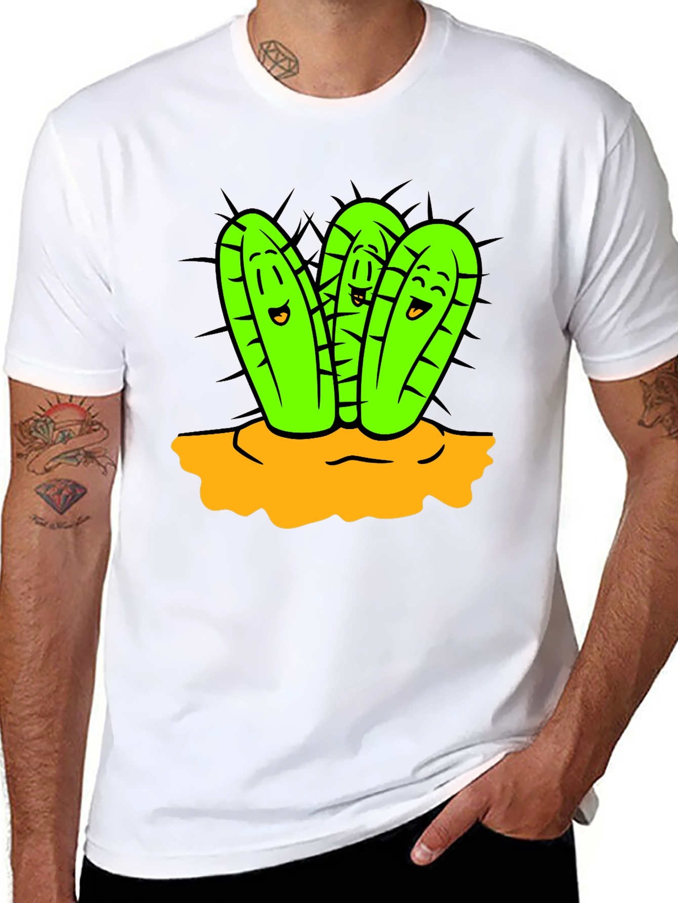 Cactus Cartoon Graphic Black T-Shirt