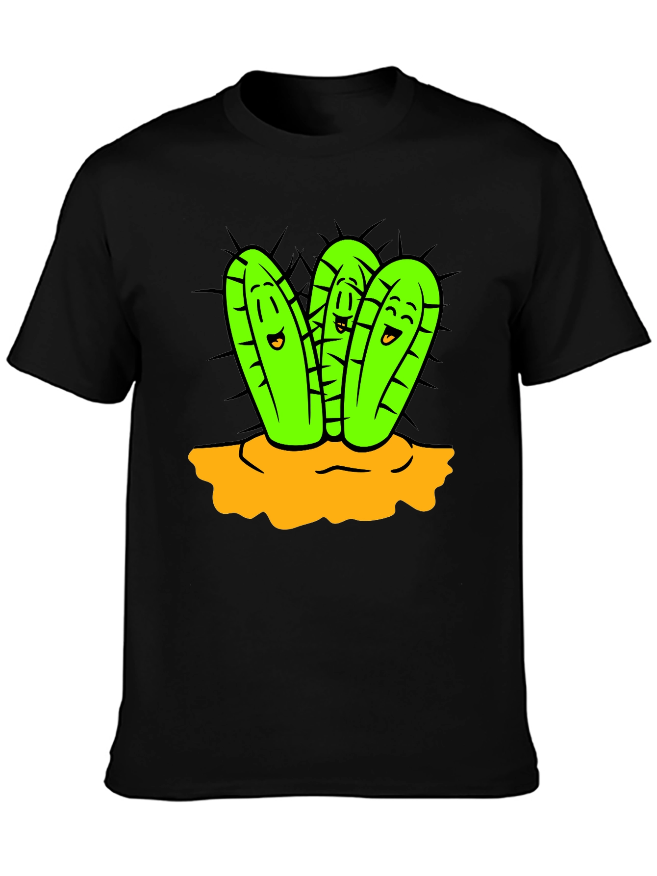 Cactus Cartoon Graphic Black T-Shirt