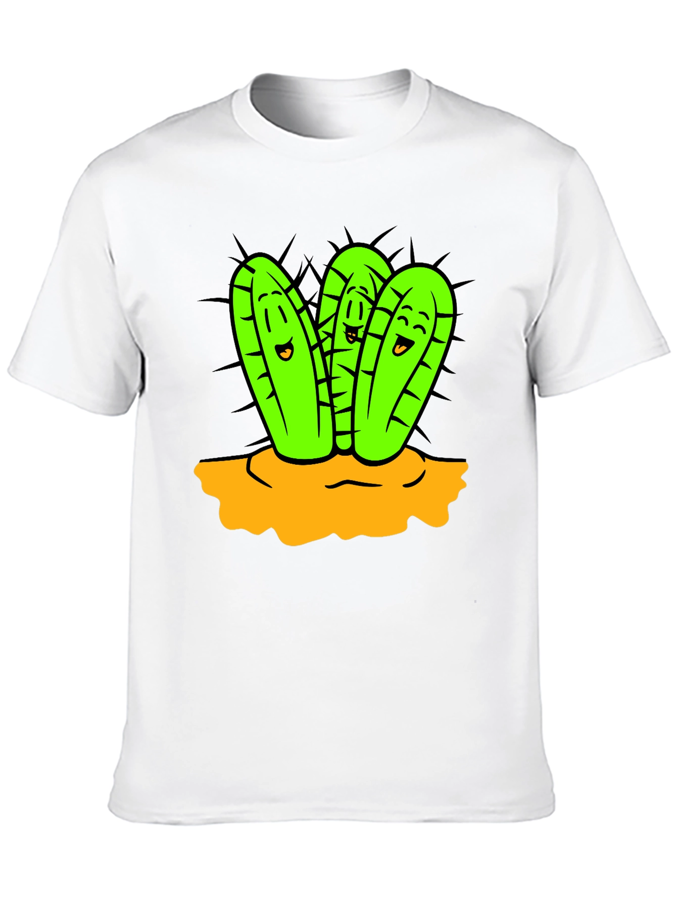 Cactus Cartoon Graphic Black T-Shirt