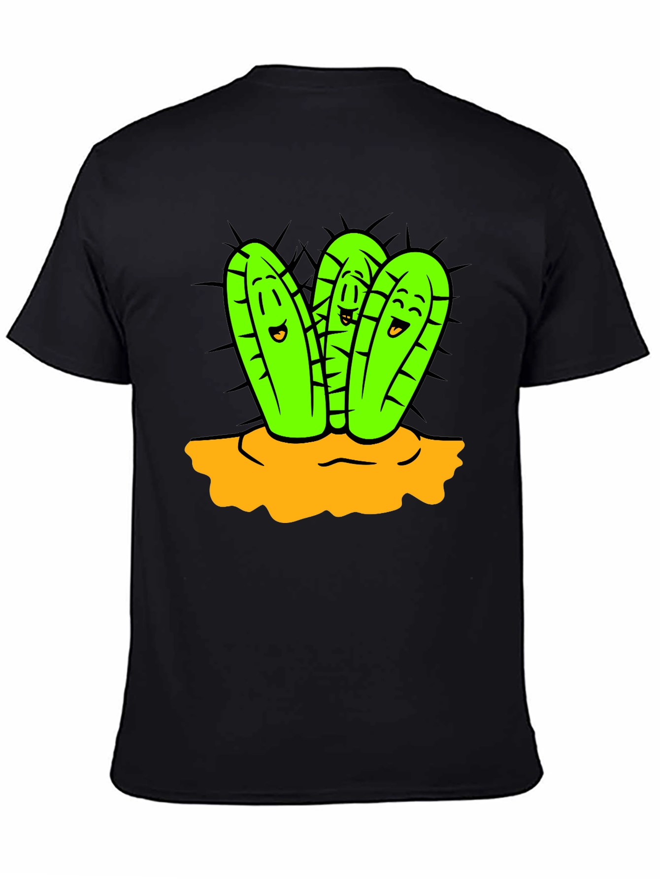 Cactus Cartoon Graphic Black T-Shirt
