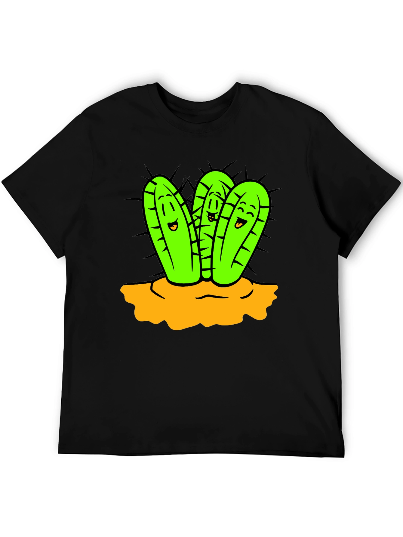 Cactus Cartoon Graphic Black T-Shirt