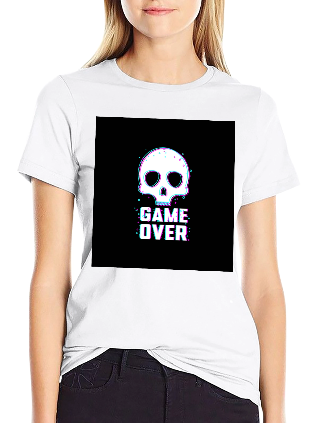 Game Over Skull Graphic Black T-Shirt