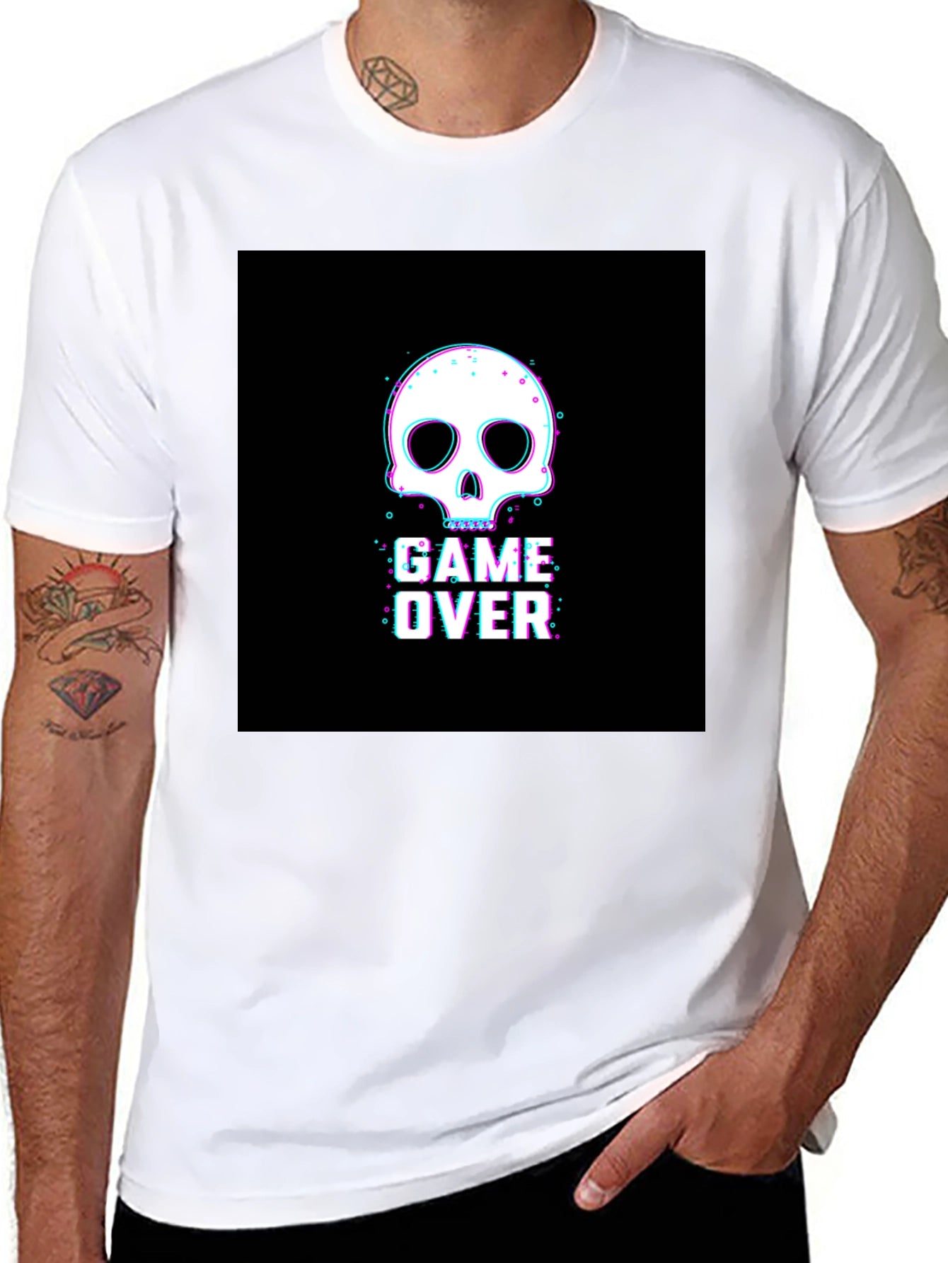Game Over Skull Graphic Black T-Shirt