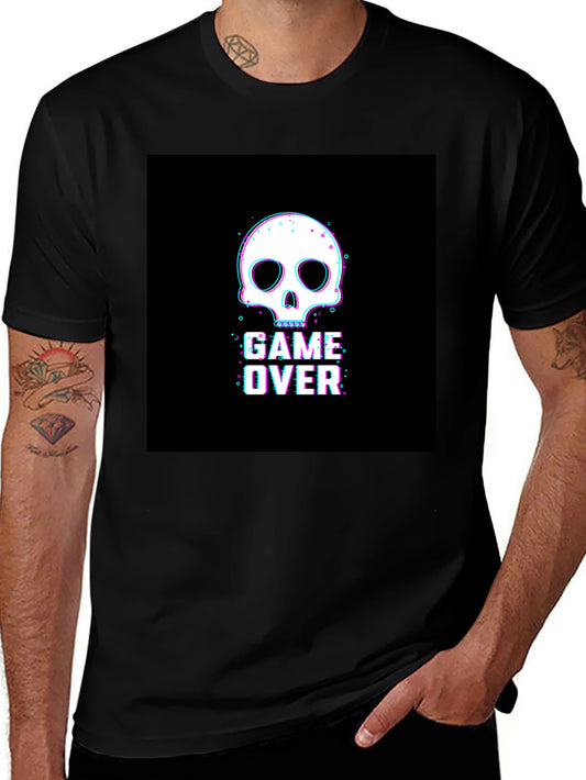 Game Over Skull Graphic Black T-Shirt