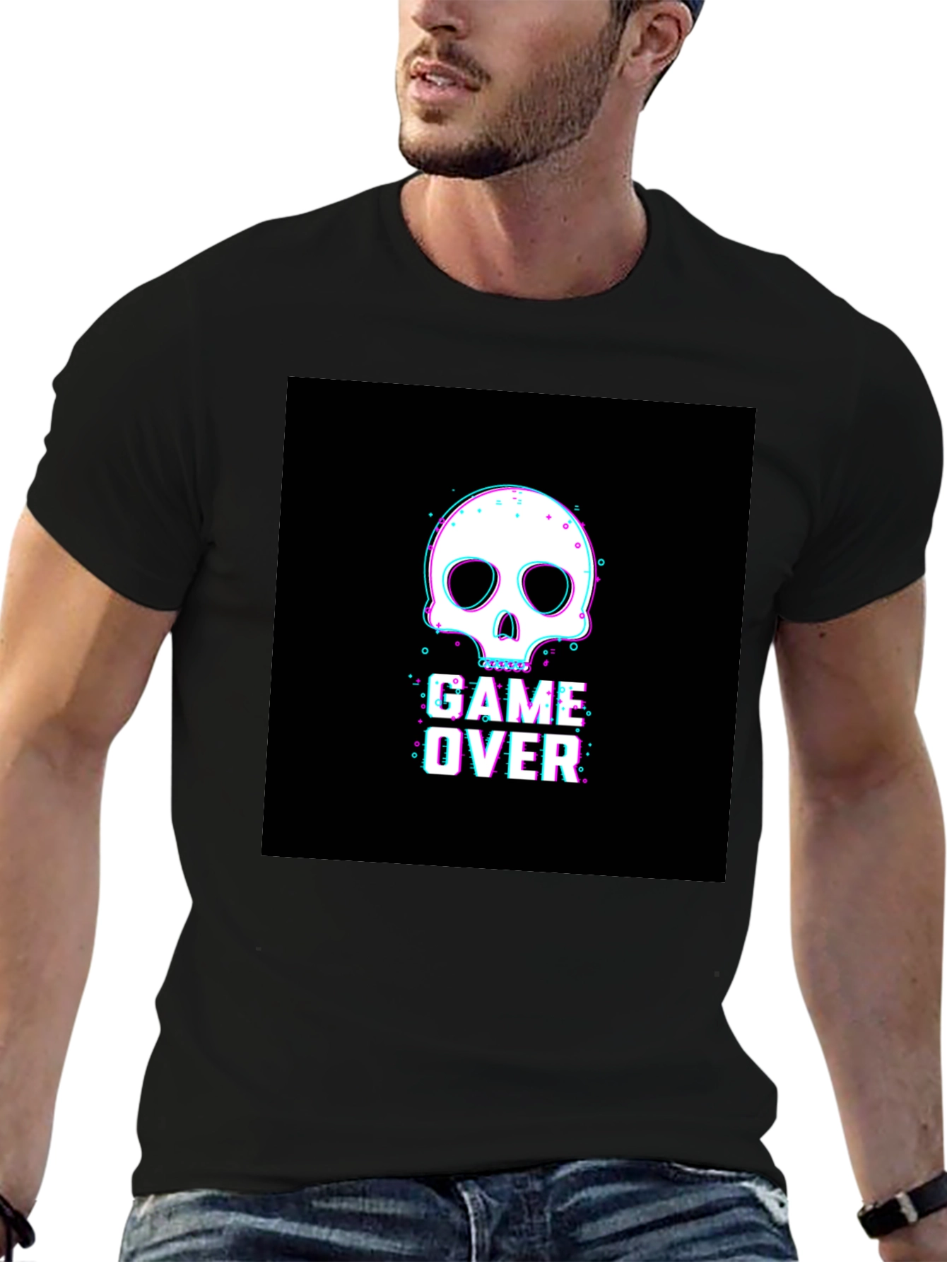 Game Over Skull Graphic Black T-Shirt