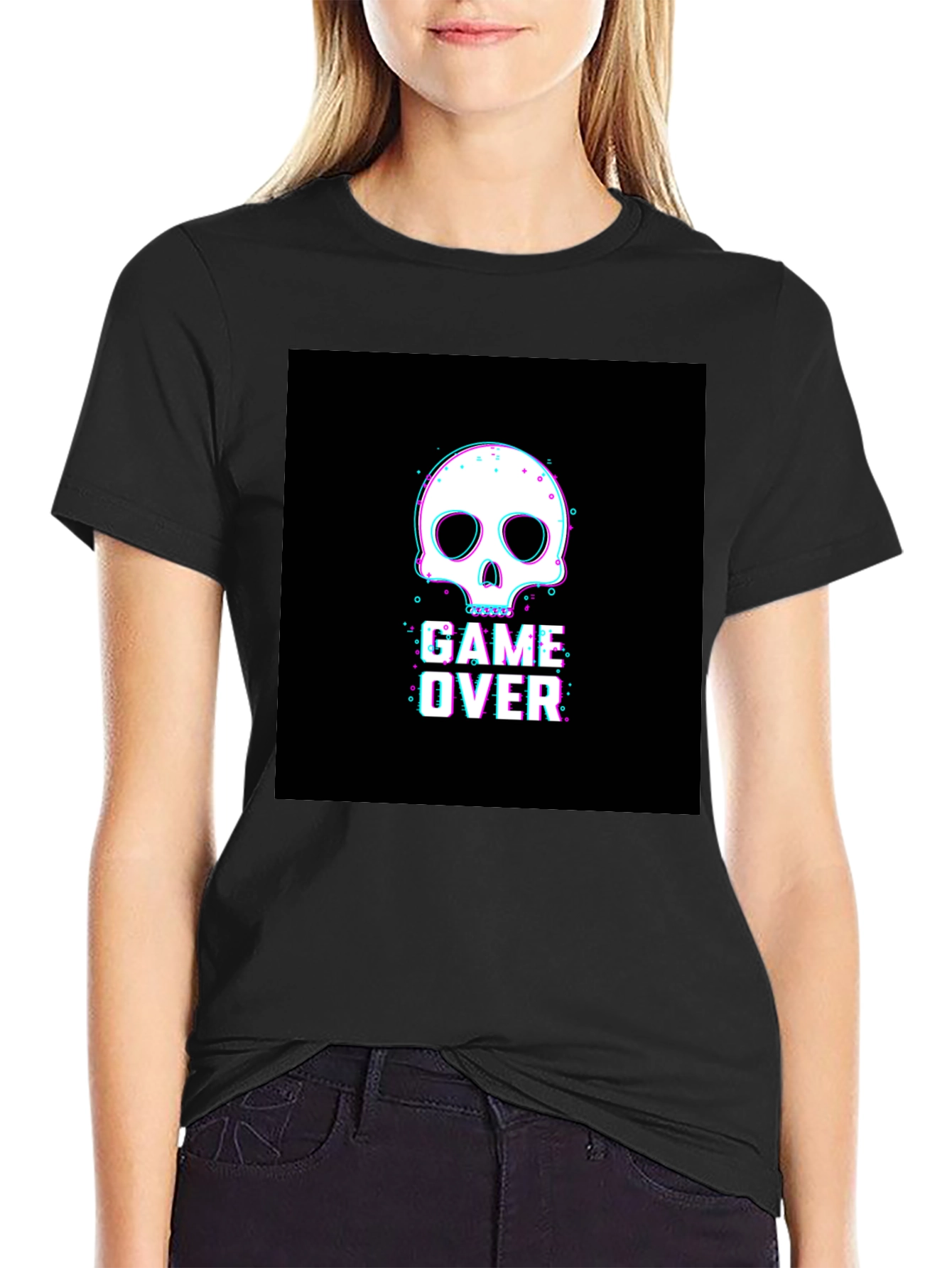 Game Over Skull Graphic Black T-Shirt