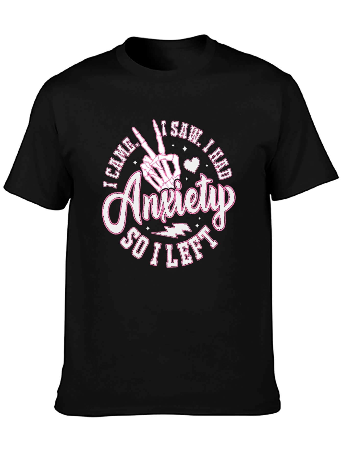 Anxiety Slogan Graphic Black Crew Neck T-Shirt