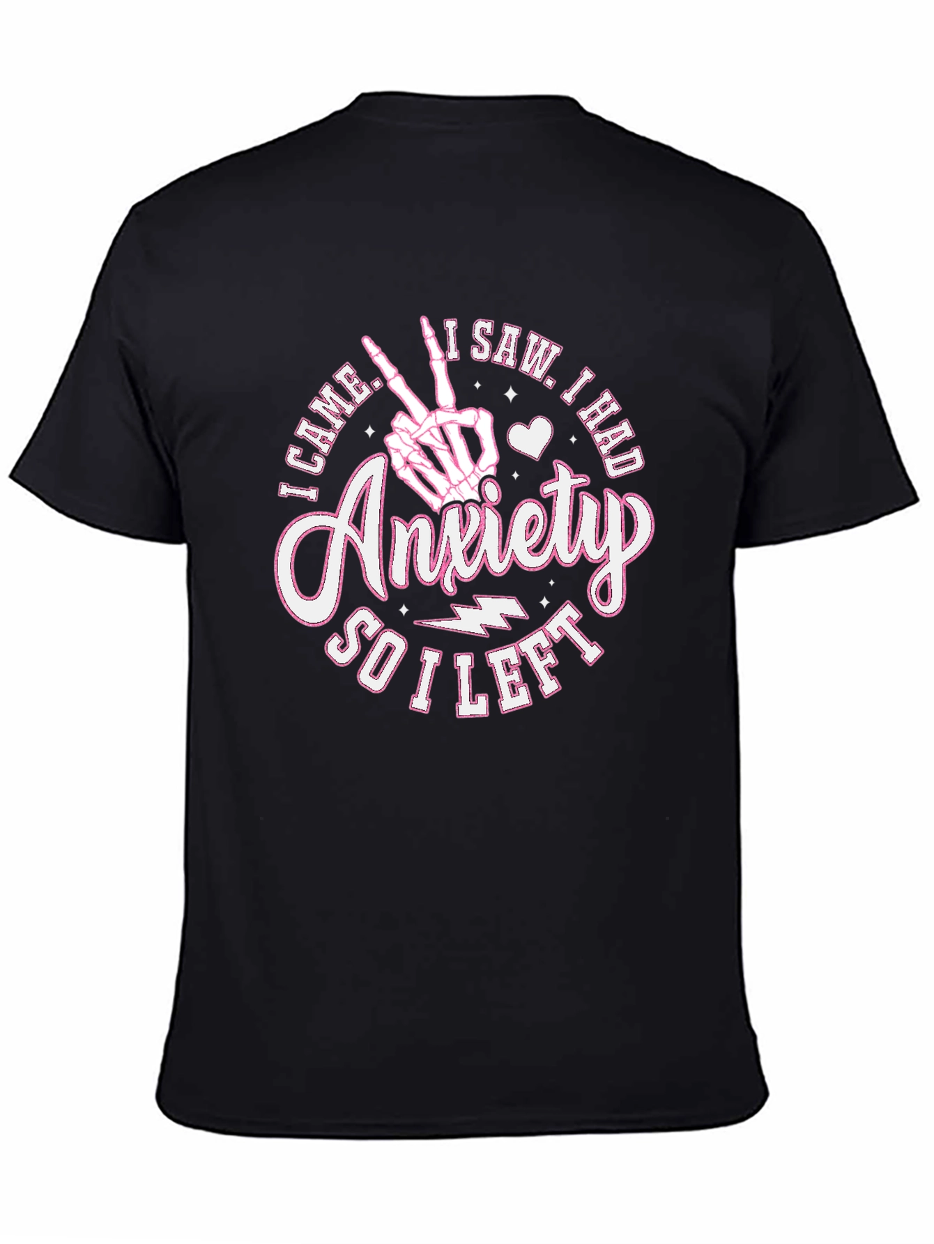 Anxiety Slogan Graphic Black Crew Neck T-Shirt