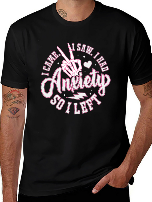 Anxiety Slogan Graphic Black Crew Neck T-Shirt