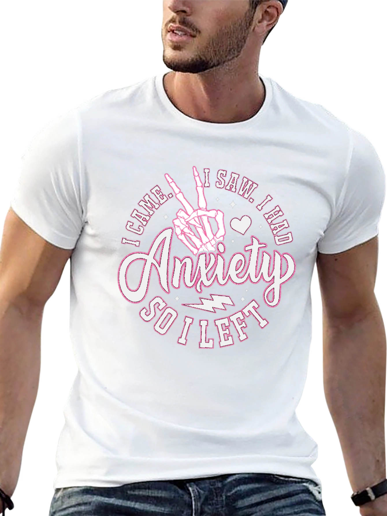 Anxiety Slogan Graphic Black Crew Neck T-Shirt
