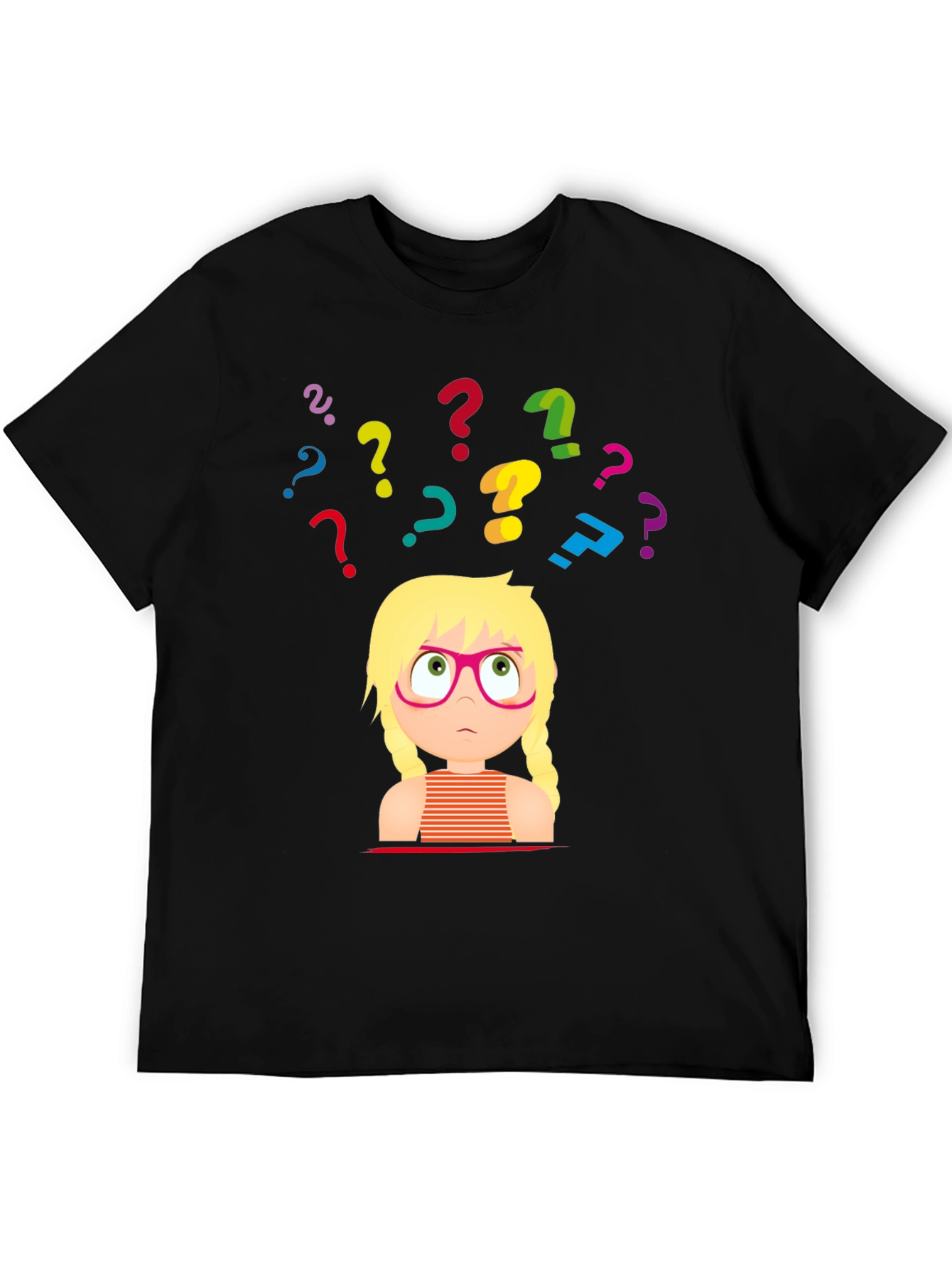 Puzzled Girl Graphic Tee - Black Cotton T-Shirt