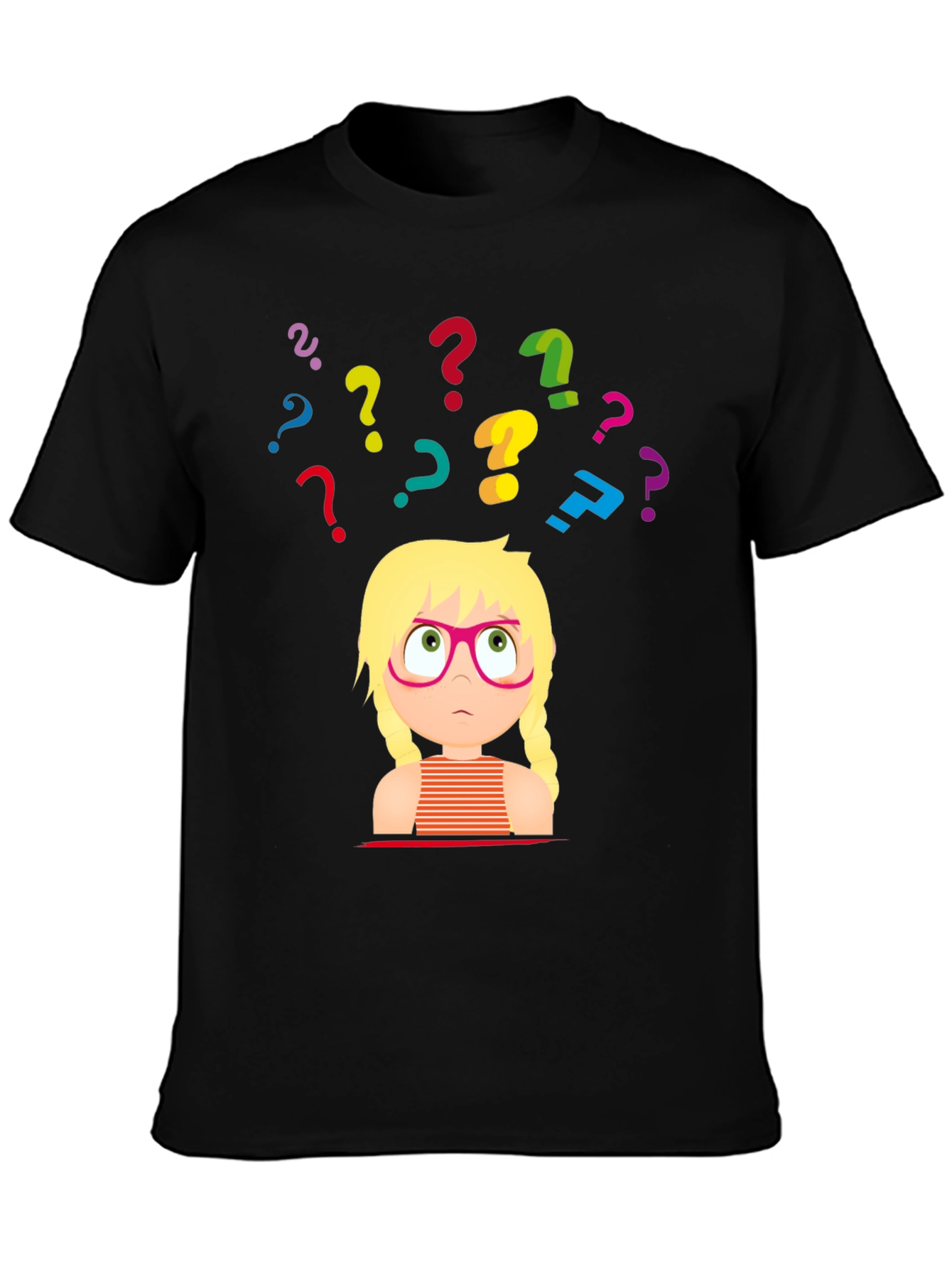 Puzzled Girl Graphic Tee - Black Cotton T-Shirt